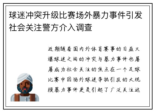 球迷冲突升级比赛场外暴力事件引发社会关注警方介入调查
