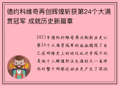 德约科维奇再创辉煌斩获第24个大满贯冠军 成就历史新篇章