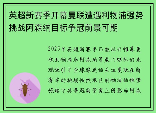 英超新赛季开幕曼联遭遇利物浦强势挑战阿森纳目标争冠前景可期