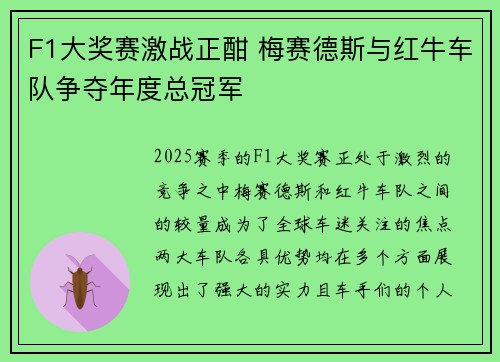 F1大奖赛激战正酣 梅赛德斯与红牛车队争夺年度总冠军