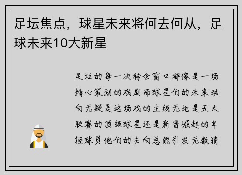 足坛焦点，球星未来将何去何从，足球未来10大新星